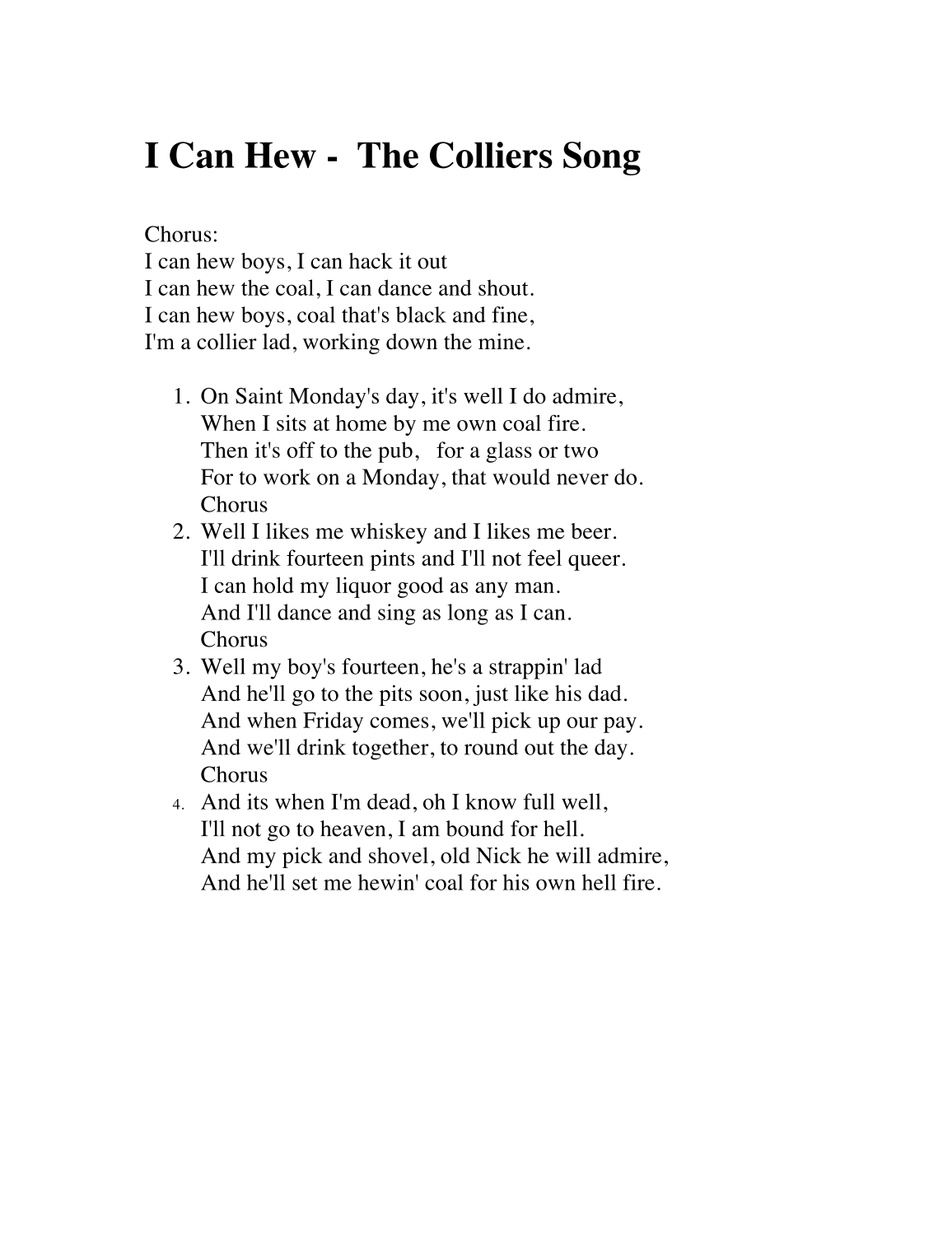 I Can Hew; the Colliers' Song page 1